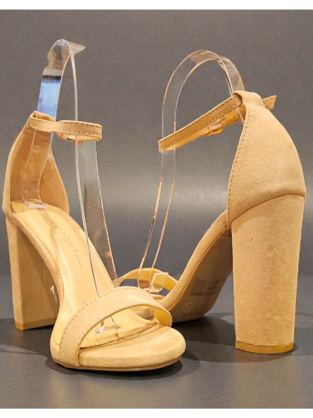 Natural Block Heel Sandals With Ankle Strap & Open Toe - Womens Formal Shoes